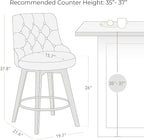 Watson & Whitely Counter Height Bar Stools Set of 3, Performance Fabric Upholstered Modern Swivel Barstool with Back, Solid Wood Legs, 26" H Seat, Linen