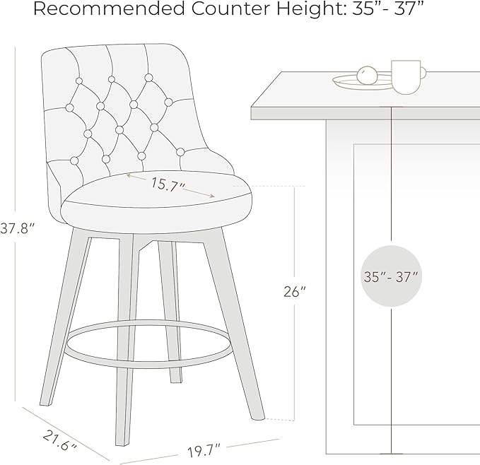 Watson & Whitely Counter Height Bar Stools Set of 3, Performance Fabric Upholstered Modern Swivel Barstool with Back, Solid Wood Legs, 26" H Seat, Linen