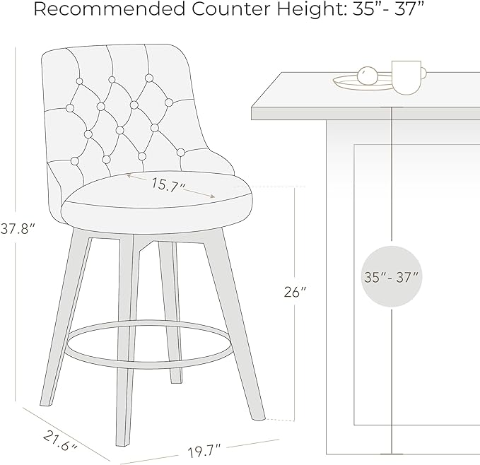 Watson & Whitely Modern Swivel Bar Stools, Faux Leather Upholstered Counter Height Bar Stools with Back, Solid Wood Legs, 26" H Seat, Set of 2, Cognac