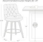 Watson & Whitely Modern Swivel Bar Stools, Faux Leather Upholstered Counter Height Bar Stools with Back, Solid Wood Legs, 26" H Seat, Set of 2, Cognac