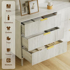 LYNSOM Fluted Dresser and Nightstand Sets 2 Piece, 2-Drawer Nightstands and 6-Drawers Dresser, Wood Bedroom Furniture Set for Home, Bedroom, Hallway, White