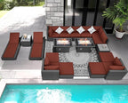 NICESOUL 18 Piece Outdoor Patio Furniture Set with Fire Pit and Chaise Lounge, Luxurious Modular Wicker Woven Patio Sets Couch and Loungers, 14-Seats Outdoor Seating Sectional Sturdy, Grey&Burgundy