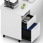 70" W L‑Shaped Executive Standing Desk with Storage Cabinet, Electric Corner Height Adjustable Workstation for Dual Screens, Printer, and Office Essentials