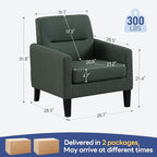 Accent Chairs Set of 2, Mid Century Modern Living Room Chairs Comfy Reading Chair with Upholstered Cushion Relax Armchair for Bedroom Apartment,Office, Green