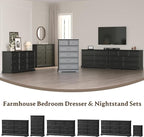 Farmhouse 6 Drawers Dresser for Bedroom, 49" Tall Modern Chest of Drawers with Deep Drawers & Bar Handles, Rustic Wood Dresser TV Stand, Wooden Closet Storage Organizer for Living Room, Hallway, Black