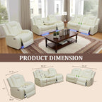 Power Recliner with LED, Creamy White Leather Reclining Chair for Living Room, Recliner Chair with Storage Armrest/USB Ports for Living Room/Bedroom/Office