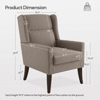 High Back Accent Chair, Fabric Living Room Chairs, Comfy Upholstered Armchair with Wooden Legs for Living Room, Bedroom, Apartment (1, Brown)