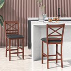 COSTWAY Barstools Set of 2, 25” Counter Height Mid Century Modern Island Chairs with Back, Soft Cushion & Faux Leather Seat, Wooden Armless Kitchen Stools for Home, Cafe Shop, Restaurant, Pub