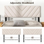 Giantex Linen Upholstered Headboard, Adjustable Width Button Tufted Headboard Only with Solid Wood Legs, Attach Frame, Rectangular Headboard for Queen Full Size Bed, Beige