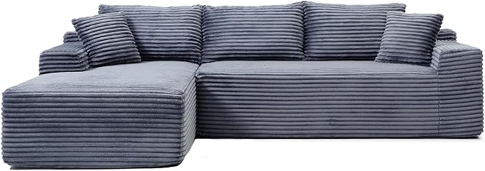108 Inch Cloud Sectional Couch,Modern Modular Sectional Sofa with Deep Seat,Corduroy Boneless Couches with L-Shape Chaise for Living Room,No Assembly Required (Grey, Left Facing Chaise)
