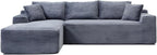 108 Inch Cloud Sectional Couch,Modern Modular Sectional Sofa with Deep Seat,Corduroy Boneless Couches with L-Shape Chaise for Living Room,No Assembly Required (Grey, Left Facing Chaise)
