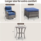 Swivel Patio Chairs Sofa Set of 5 with 6" Thick Cushion - Wicker Outdoor Swivel Rocker Patio Chair with Side Table, High Back Comfortable Outdoor Glider Chairs - Grey Wicker | Blue Cushions