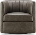 CHERS Rivet Mid-Century Modern Swivel Armchair, Channel-Tufted Faux Leather Accent Chair, 360-Degree Rotating Lounge Chair with Ergonomic Design for Living Room, Bedroom, Home Theater, Pewter