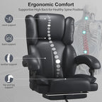 Big and Tall Office Chair, Executive Home Office Desk Chair, Leather Computer Chair with Retractable Footrest, Adjustable Headrest and Reclining Height, Padded Arms, 360°Swivel Free, Wide Seat, Black