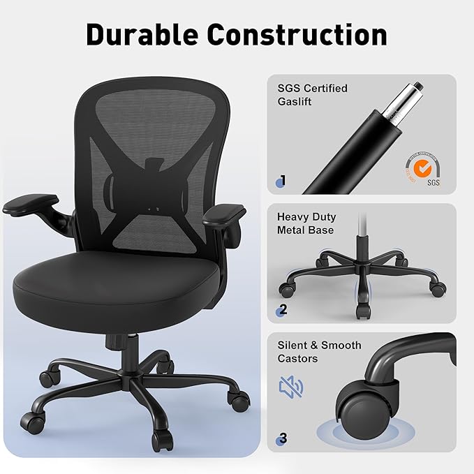 ZZH Ergonomic Office Chair Set of 10 with Adjustable Lumbar Support, Mesh Home Office Desk Chair with Wheels and Flip-up Arms, Black