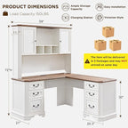 T4TREAM 59" L Shaped Desk with Hutch,Victorian Wood Computer Desk, Featuring Charging Station,File Drawer, Storage Cabinet,for Home Office Work and Study (Antique White)