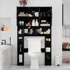 Over The Toilet Storage Cabinet, Farmhouse Toilet Cabinet Rack with 3 Barn Doors, Space Saving Bathroom Organizer with Shelves, Toilet Paper Holder and Towel Rack for Bathroom,Restroom,Pure Black