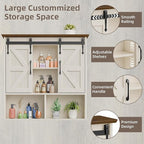 Vabches Bathroom Wall Cabinet, Farmhouse Medicine Cabinet with Double Sliding Barn Door and Adjustable Shelves, Wooden Vintage Storage Cabinet Wall Mounted for Bathroom, Kitchen Dining, Rustic White
