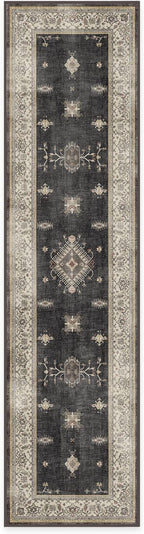 RUGGABLE Washable Vintage Runner Rug – Verena Dark Wood 2.5x10, Stain-Resistant, Non-Slip Hallway Runner – Machine Washable Rug for Hallway, Entryway, Living Room & Kitchen–with Standard Pad