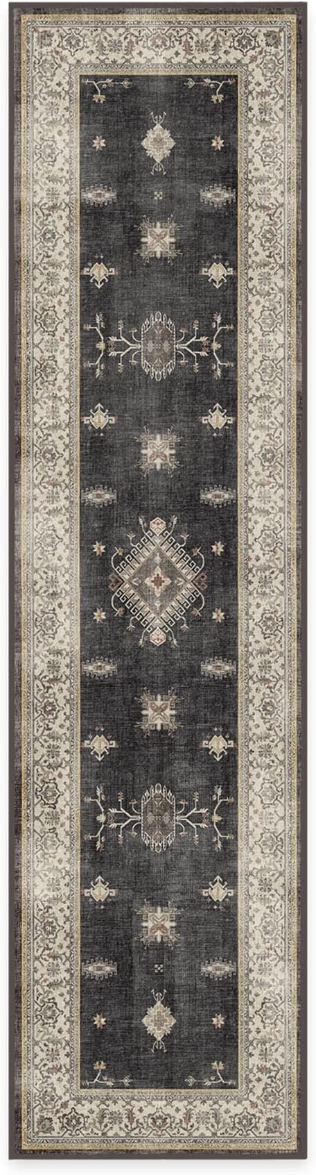 RUGGABLE Washable Vintage Runner Rug – Verena Dark Wood 2.5x10, Stain-Resistant, Non-Slip Hallway Runner – Machine Washable Rug for Hallway, Entryway, Living Room & Kitchen–with Standard Pad