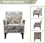 HULALA HOME Modern Accent Chair with Arms and Wooden Legs, Floral Patterned Accent Chair Armchair High Back Rest, Padded Armrest and Comfortable Cushioned Seat for Living Room (Orange Grey Floral)