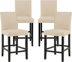 LSSPAID Counter Height Bar Stools Set of 4, 24.8 Inch Upholstered Fabric Barstools, Modern Kitchen Island Chairs with Backrest and Solid Wood Legs, Beige