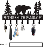 Personalized Key Holder for Wall, Custom Metal Black Bear Coat Hook Key Holder with Name, Metal Key Rack Hanger Organizer for Entryway, Front Door, Hallway, Kitchen, Office Decor
