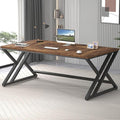 LVB 70.8" Computer Desk, Industrial Extra Long Wood Home Office Desk, Large Rustic Modern Metal Workstation Pc Study Writing table, Dual monitor Double Work Executive Desk for Two Person, Rustic Brown