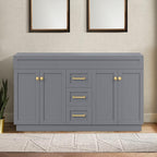 60" Bathroom Vanity Without Sink,Solid Wood Bathroom Storage Cabinet,4 Soft Closing Doors, 3 Full Extension Drawers, Grey Painted Surface