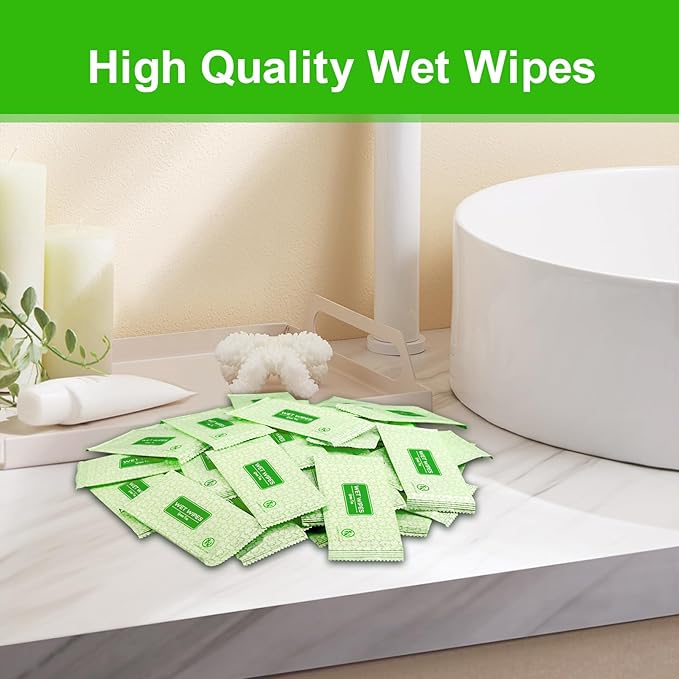 100 Pcs Wet Wipes Individually Wrapped, Personal Cleansing Wipe, Travel Size Hand Wipe, Green Tea Wipes Bulk for Homeless, Suitable for Restaurant, Wedding, Barbecue, Light Green (100 PCS)