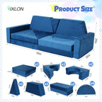 15 Pcs Modular Kids Play Couch, Toddler Couches That Fold Out, Plush Foam Chair for Children’s Playroom, Velvet Fabric Convertible Foam and Floor Cushion for Boys and Girls (Blue,27)