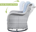 HUMMUH Outdoor Swivel Rocker Wicker Patio Chairs Set of 2, Rattan Rocking Chair Furniture Set(Light Grey,Light Blue)