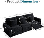 ORRD Power Reclining Sectional Sofa, Electric 3 Seat Recliner with 1 Electric Footrest and Adjustable Headrest, Modern Plush Corduroy Fluffy Reclining Sectional with Deep Seat for Living Room-Black