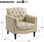 Lumibee Faux Leather Armchair, Contemporary Accent Chair with Nailhead Trims & Wood Legs for Living Room, Upholstered Comfy Arm Chair for Office,Bedroom-Beige