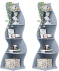 Tribesigns Corner Shelf, Modern 5-Tier Wall Corner Bookshelf, Stylish Corner Small Bookcase Storage Rack Plant Stand with Unique Shape for Living Room, Home Office (Blue, 2PCS)