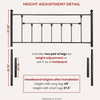 Victorian Metal Headboards, Adjustable Height Iron Frame, Rustic Farmhouse Style, Elegant and Durable Design, Easy Assembly, Universal Fit for Kids & Adults, King Size, Black Finish