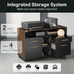 Home Office Furniture Set, 71" Electric Standing Desk with 2 Wide File Cabinet, AC/USB, Mobile File Cabinet with Lockable Wheels, Furniture Set with Multiple Functions,Black Walnut