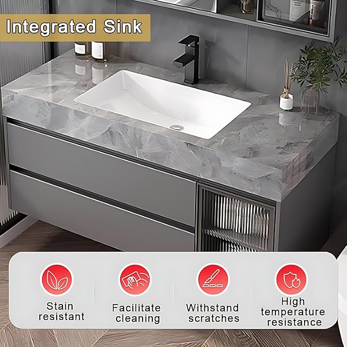 Modern Bathroom Vanity - Wall-Mounted Bathroom Storage & Bathroom Vanities with Sink, Wall Mounted, Defogging & Led Lighting | Bathroom Cabinets Slim