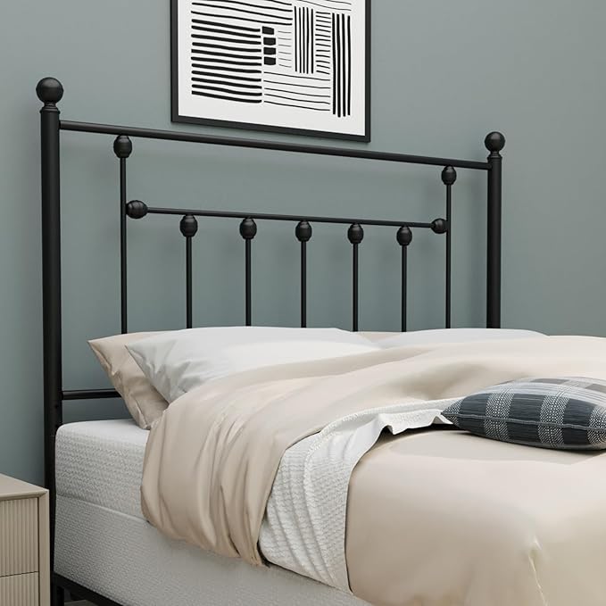 Victorian Metal Headboards, Adjustable Height Iron Frame, Rustic Farmhouse Style, Elegant and Durable Design, Easy Assembly, Universal Fit for Kids & Adults, Queen Size, Black Finish