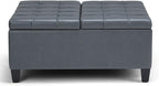 SIMPLIHOME Harrison 36 inch Wide Transitional Square Coffee Table Storage Ottoman in Stone Grey Vegan Faux Leather, Assembled, for the Living Room and Bedroom