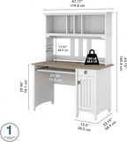 Bush Furniture Salinas Computer Desk with Hutch | Study Table with Drawers, Cabinets & Pullout Keyboard/Laptop Tray | Modern Home Office Desk in Pure White and Shiplap Gray | Work Desk with Storage