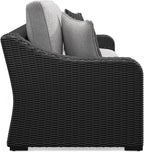 Signature Design by Ashley Beachcroft Casual Nuvella Weather Resistant Fabric Outdoor/Indoor Sofa with Cushion and 2 Toss Pillows, Black & Light Gray