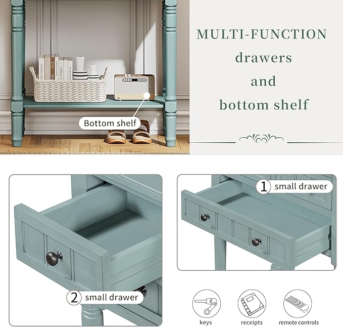 Knocbel Slim Antique Entry Console Table with 3 Drawers & Bottom Open Shelf, Solid Wood Narrow Sofa Couch Table for Entryway Hallway Living Room 23.7" W x 13" D x 31.4" H Light Blue