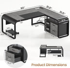 SEDETA 63 Inch Executive Desk, Large Office Desk with File Drawer, L Shaped Desk with Drawers, Computer Desk with Mobile CPU Stand, Storage Shelves, Power Outlets for Home Office, Gray