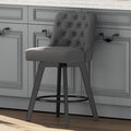 MINCETA Bar Stool, PU Leather Barstool, 26 Inch Upholstered Counter Stool with Low Tufted Back and Footrest, Swivel Counter Height Barstool for Kitchen Island Home Bar Dark Gray