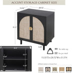 Black Rattan Cabinet-2-Doors,Sideboard Buffet Cabinet with Storage-Accent Storage Cabinet with Cane Door, Boho Wood Credenza for Dining Room, Kitchen,Study Room (Black01-2 Door)
