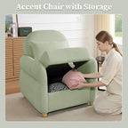 Modern Accent Chairs for Living Room, Comfy Chenille Armchairs with Storage, 33.5" W Single Reading Chairs for Bedroom, Study Room, Apartment, Tool Free Assembly, Sage Green