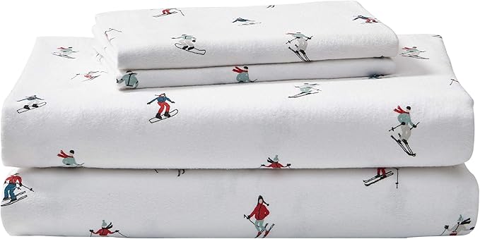 Eddie Bauer - Flannel Sheets Twin Size, Anti-Pilling & Wrinkle Resistant Cotton, Touchably Soft for All-Season Comfort - Bed Sheets with Matching Pillowcases & Fitted Sheet (Ski Slope)