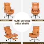 DYHOME Orange Leather Office Chair with Massage and Footrest, Heavy Duty Task Desk Chairs, Swivel Ergonomic Computer Gaming Chairs with Lumbar Support, Wheels Flip-up Arms Adjustable Height
