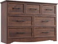 Walnut Farmhouse Dresser for Bedroom, Modern 7 Chest of Drawers, 47" Wide Chest of Drawers with Metal Handle, Wood Dresser TV Stand and Storage Cabinet for Bedroom, Living Room